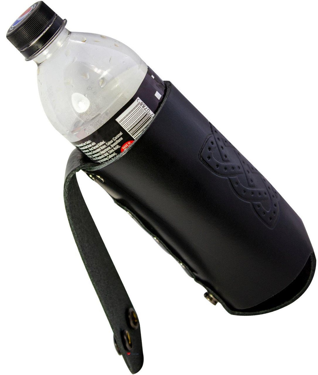 Bottle Holder Kilt Belt Clip on Celtic Knot Design Black Leather Party Concert Beer Soft Drinks