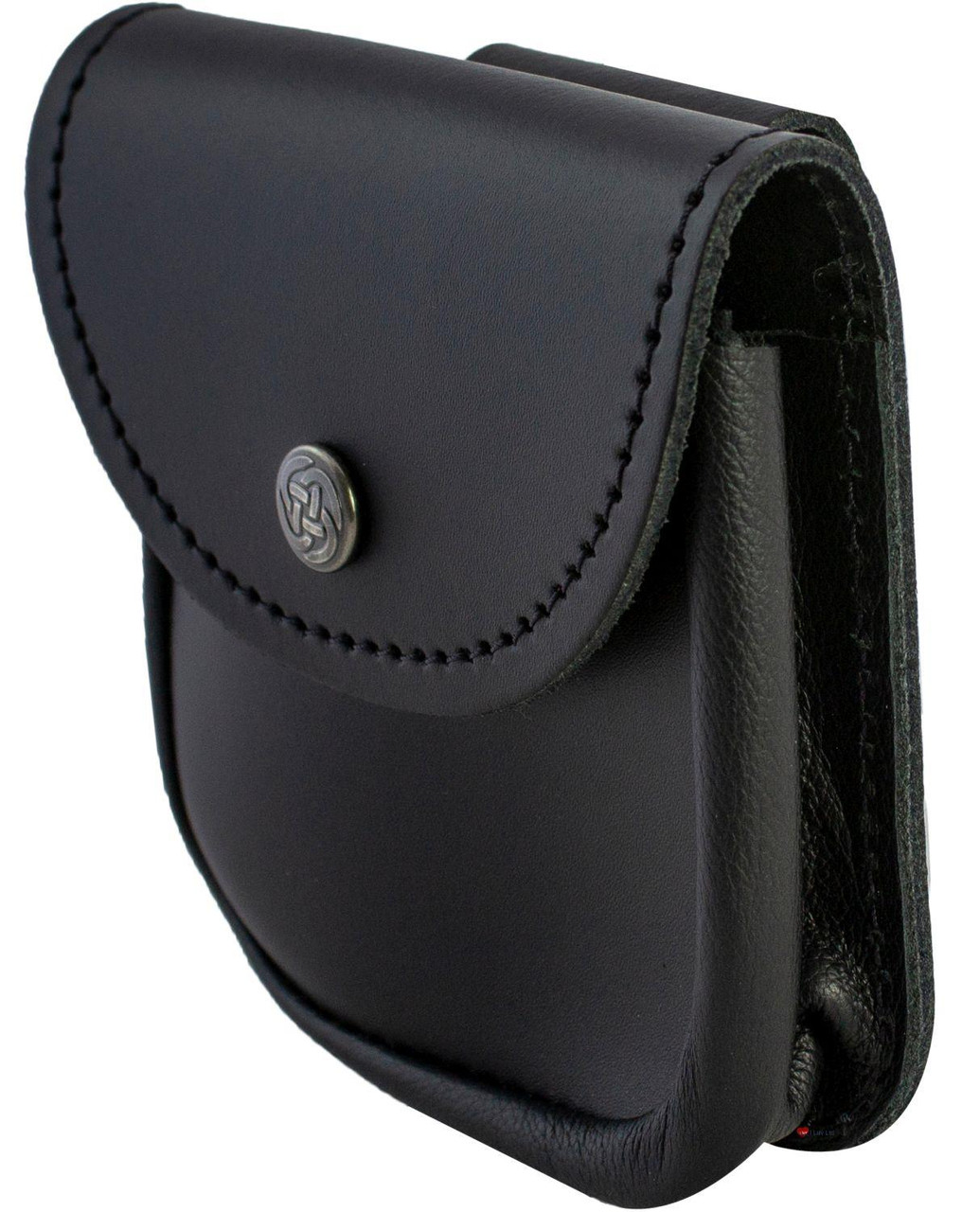 Leather Utility Pouch Black Plain Small, Attaches to Trouser Belt, Kilts Scottish Made