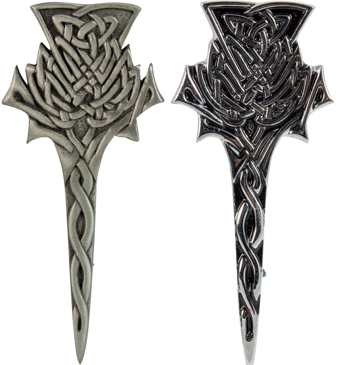 Highland Thistle Kilt Pin Chrome and Antique Finish 2 styles
