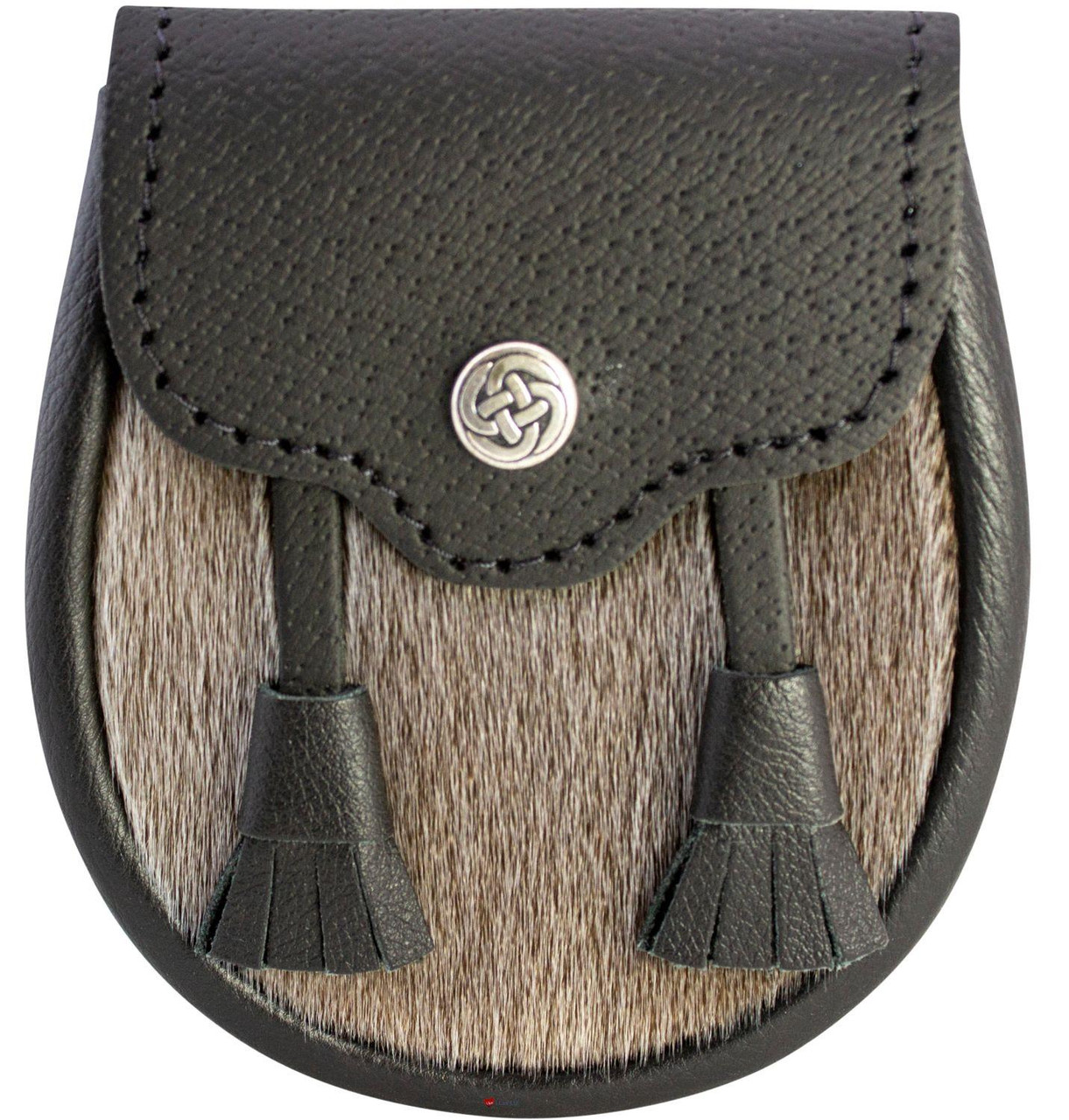 Boys Semi-Dress Sporran Black Leather Tassel 3 Sizes Made in Scotland