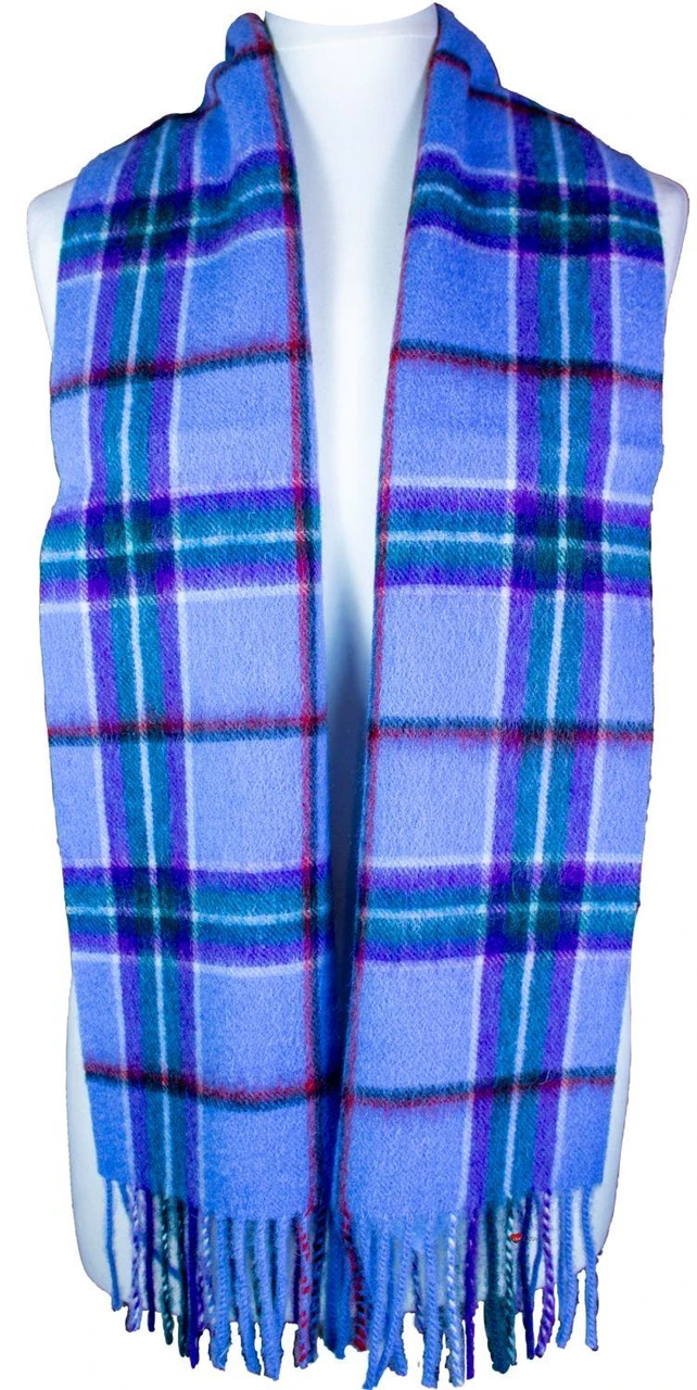 Clan Scarf World Peace Light Blue Tartan 100% Soft Lambswool Scottidh Gift for Men Women