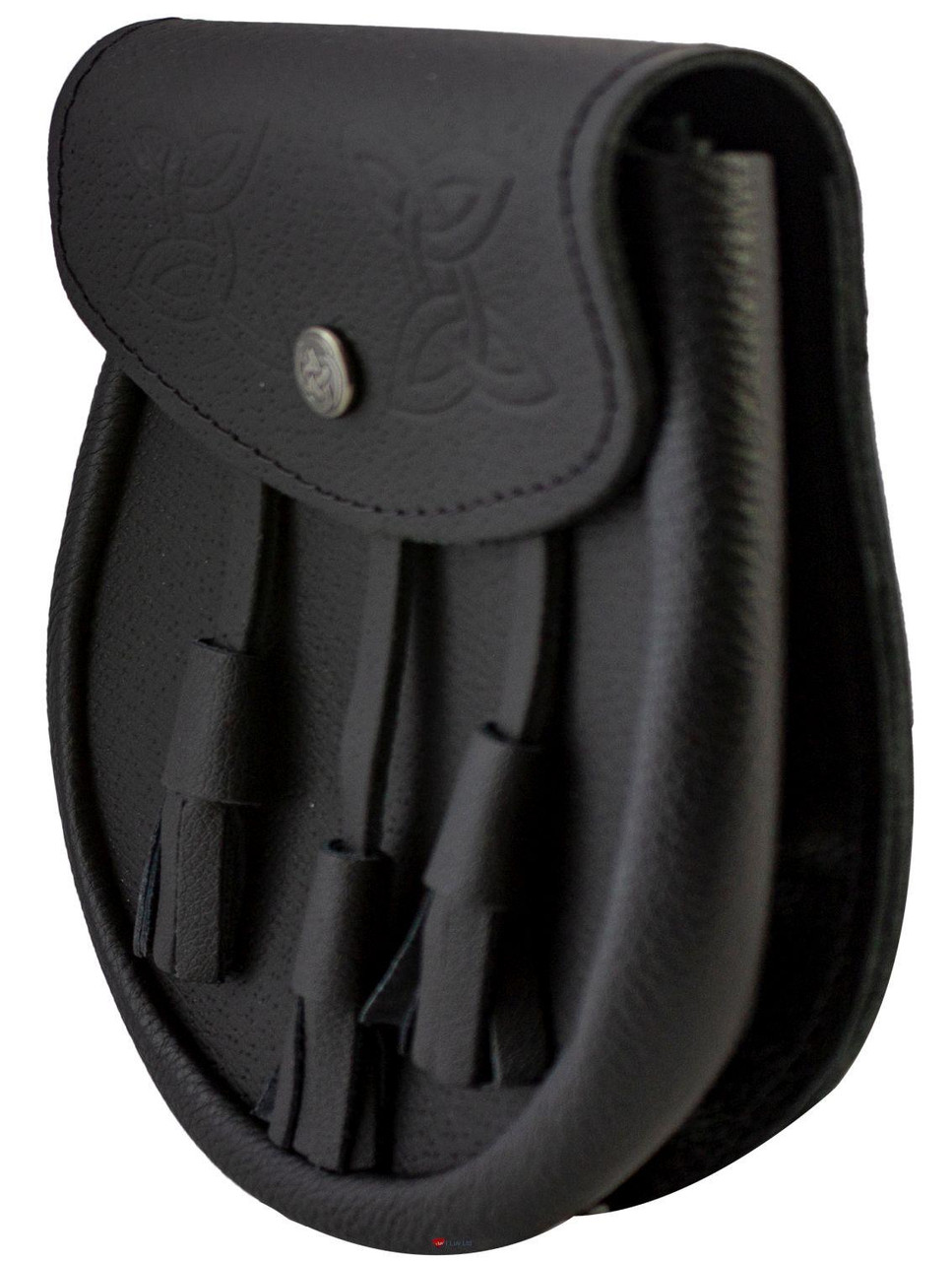 Day Sporran Traditional Scottish Black Leather Embossed Celtic Knot Lid and Button
