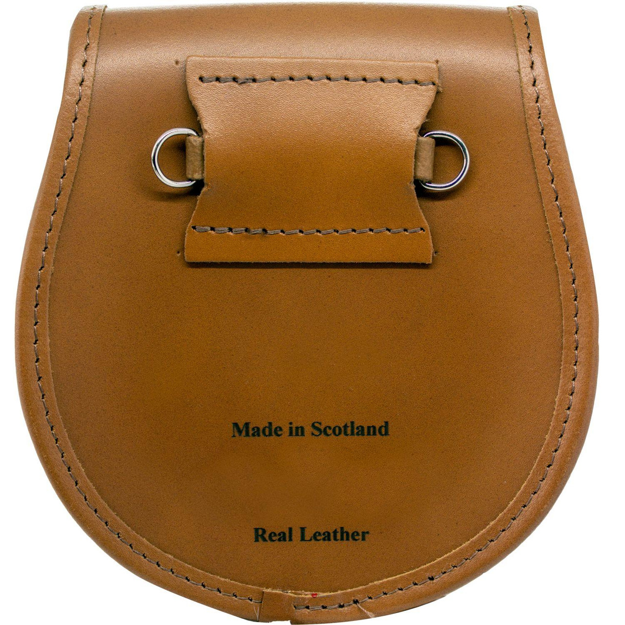 Semi Dress Sporran Black Fur Tan Leather with Celtic Knot Shield in Matt Finish