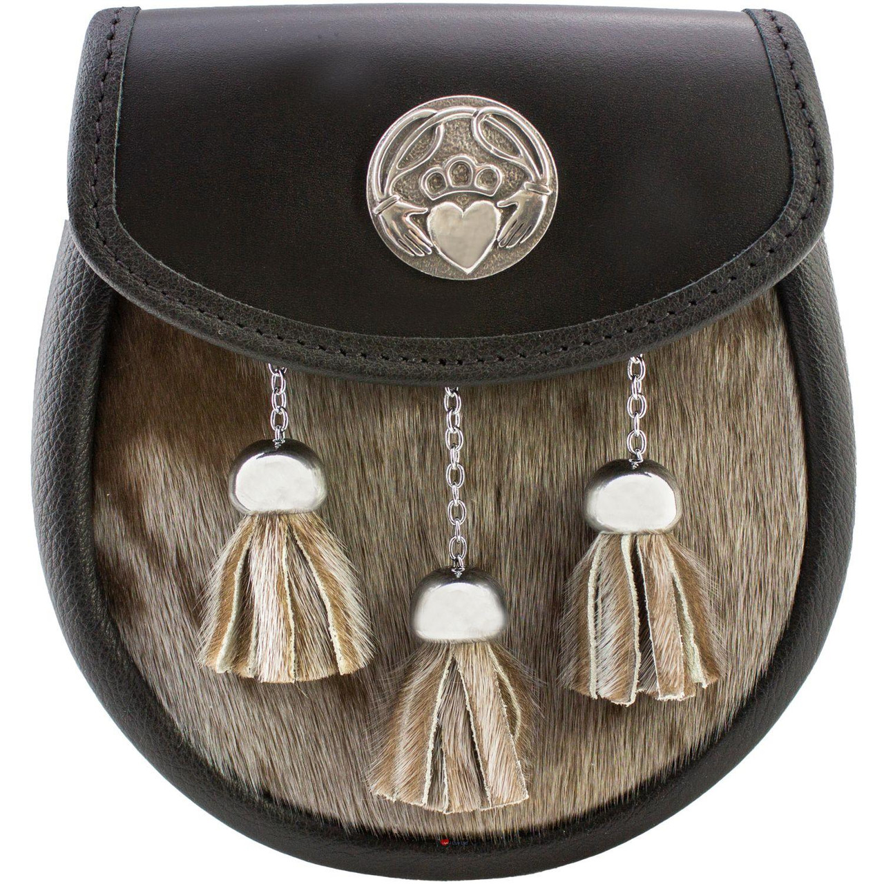 Semi Dress Sporran Fur Pewter Irish Claddagh Badge 2 Colours Scottish Made