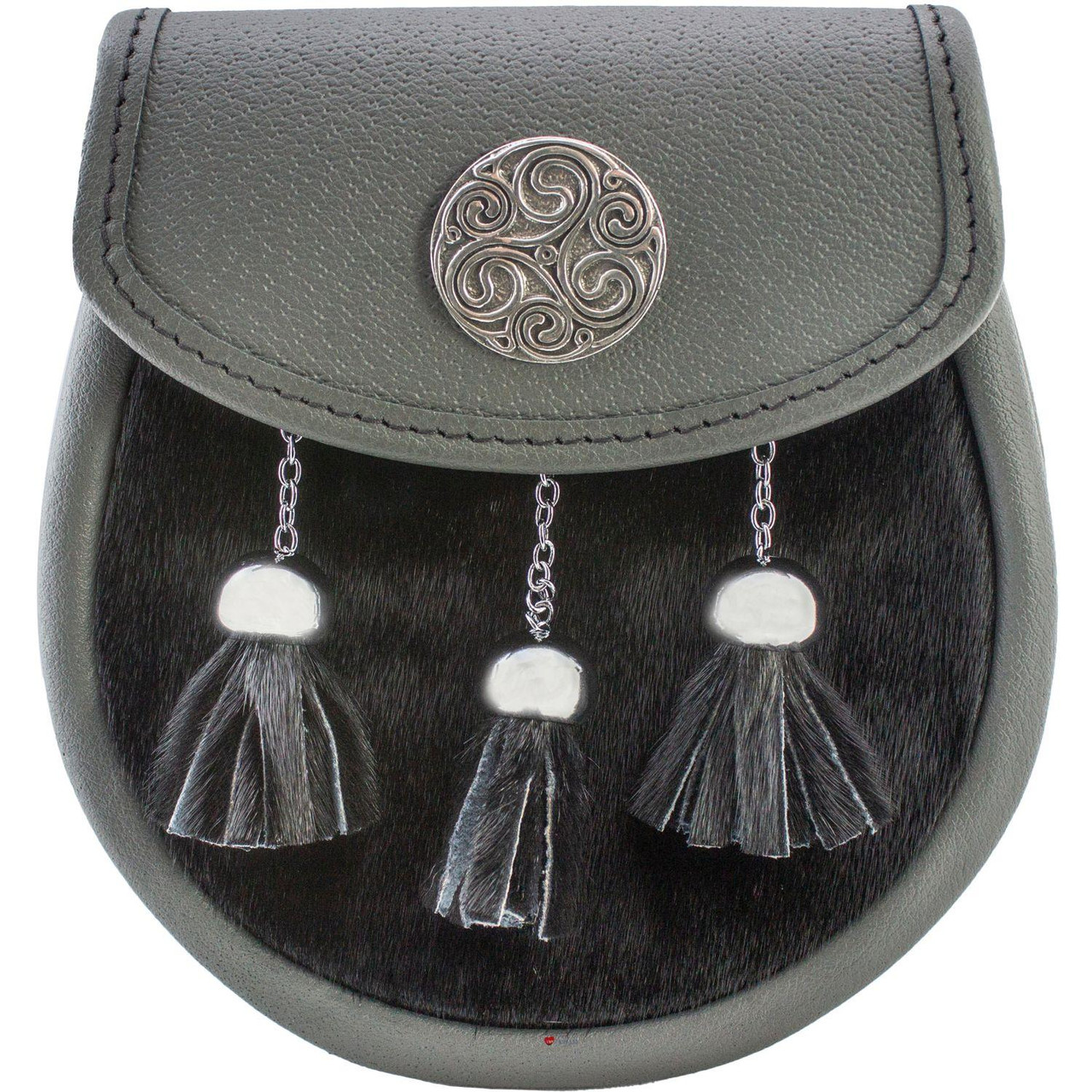 Semi Dress Sporran Fur Pewter Triskell Badge 2 Colours Scottish Made