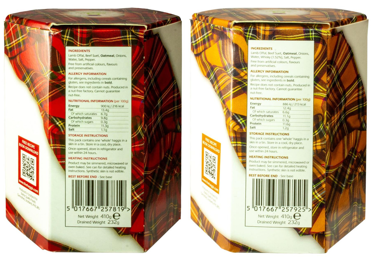 Scottish Haggis and Scotch Whisky Haggis Tin Selection of 2 Tins Made in Scotland