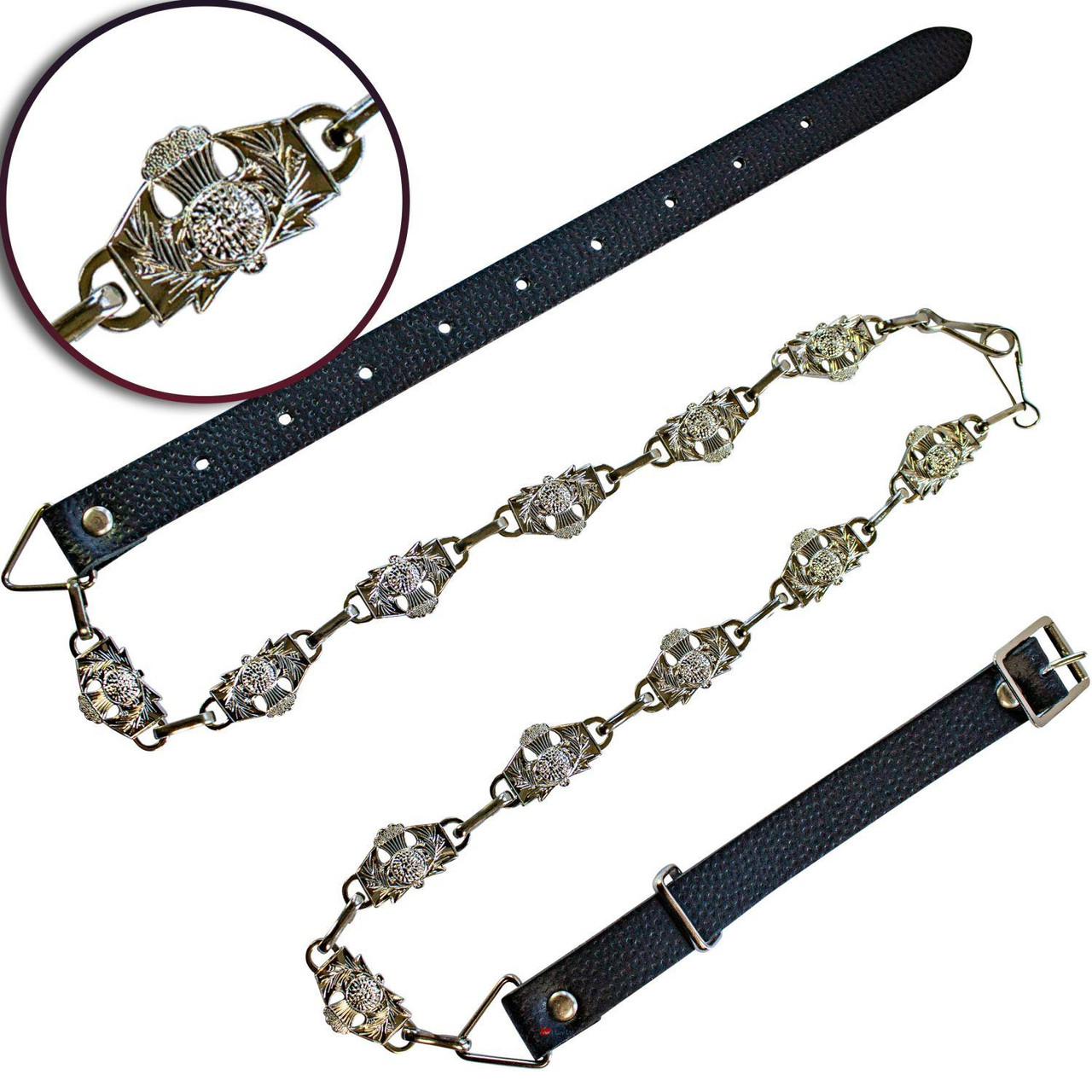 Kilt Sporran Chain Intricate Thistle Design Polished Finish 6 Sizes