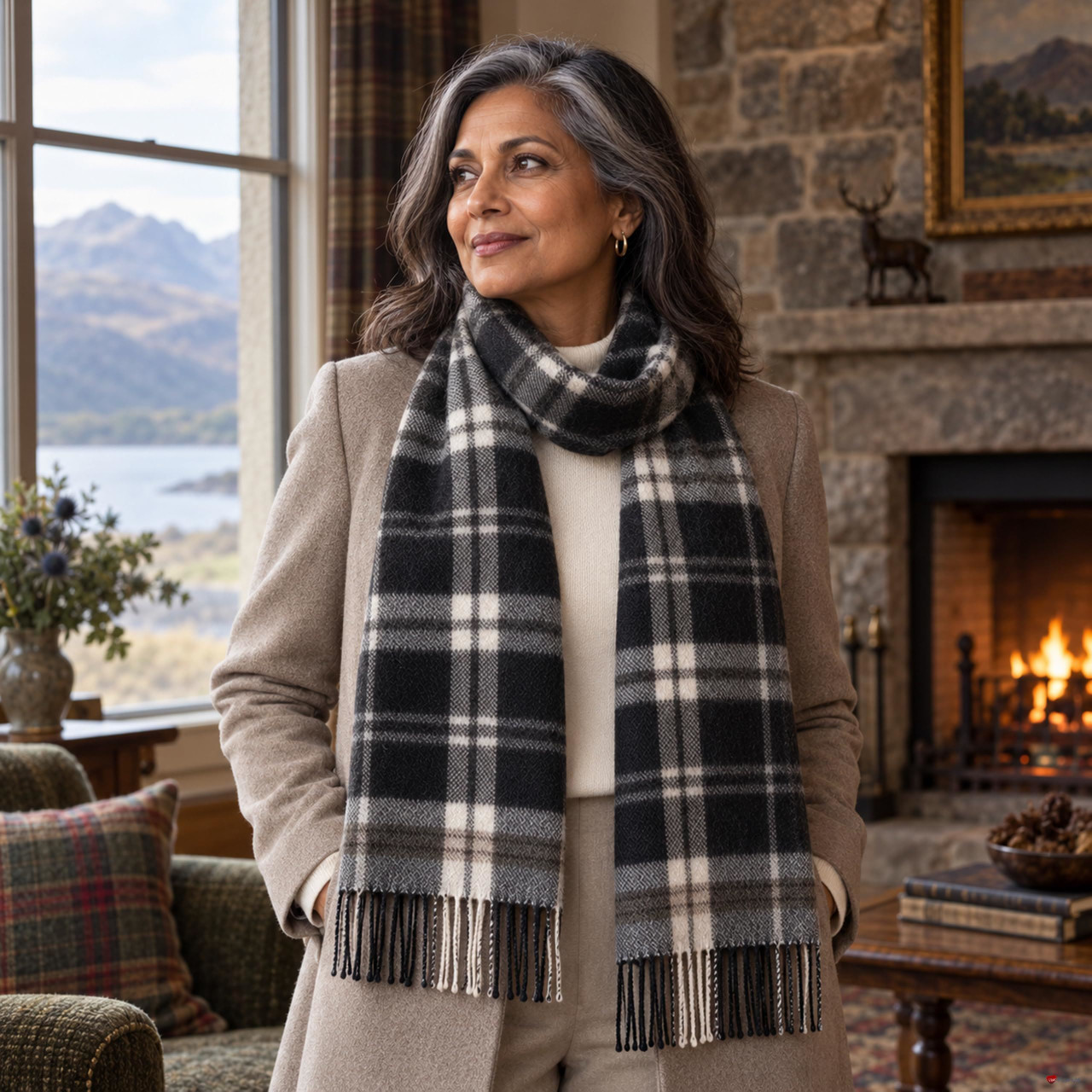 Cashmere Clan Scarf Menzies Black/White Modern