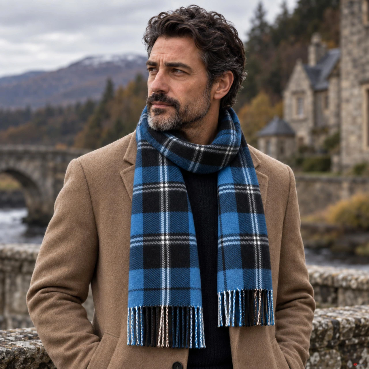 Cashmere Clan Scarf Ramsay Blue Ancient