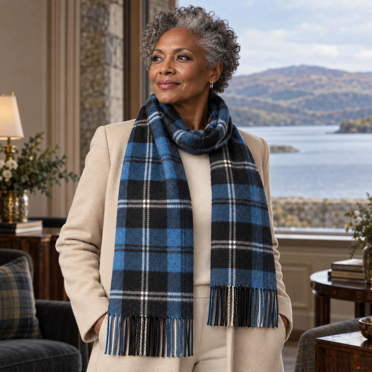Cashmere Clan Scarf Ramsay Blue Ancient