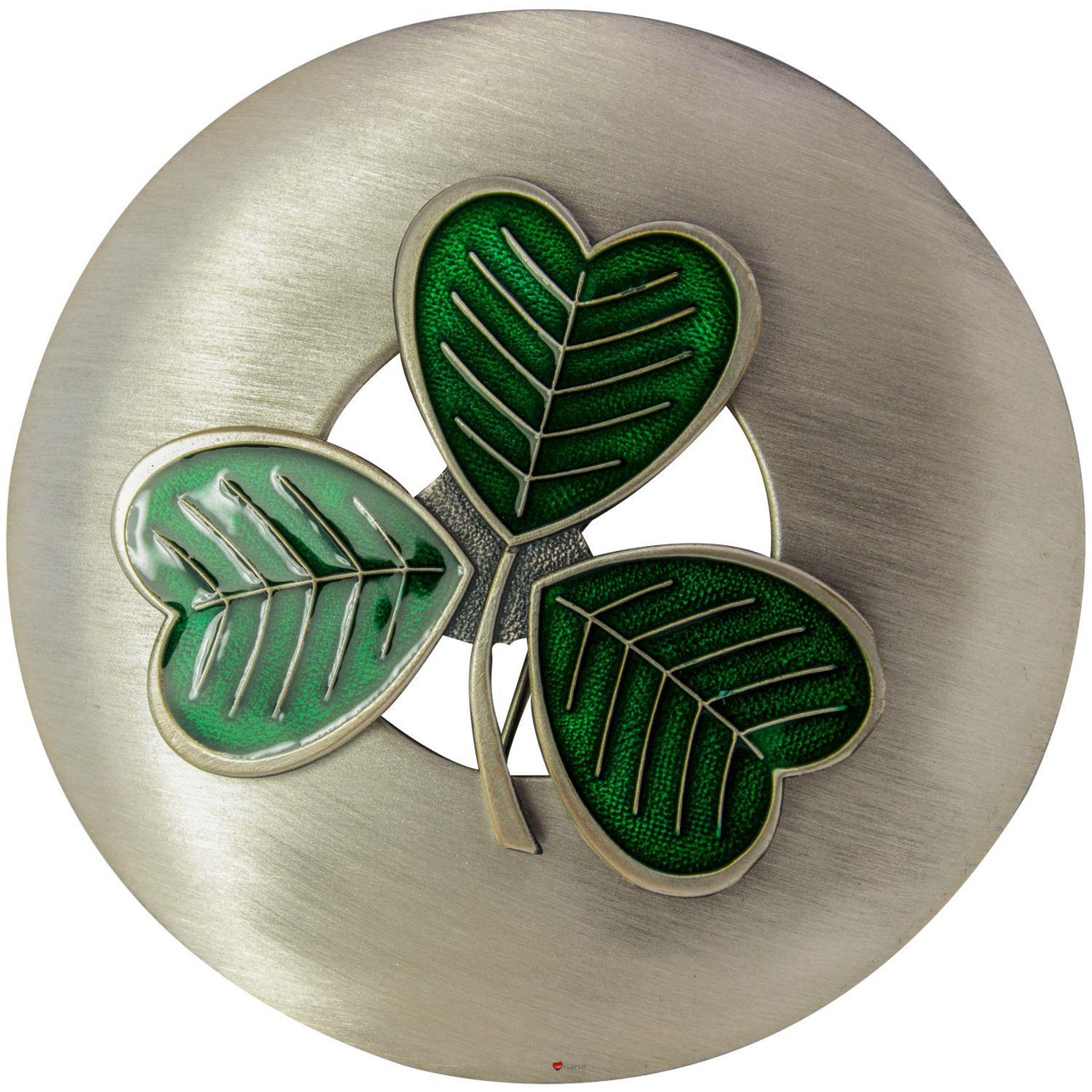 Scottish Fly Plaid Brooch Irish Shamrock 3 Leaf Clover in Antique & Chrome