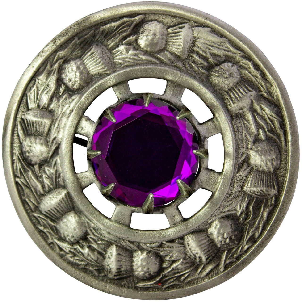 Scottish Fly Plaid Brooch Thistle Design Antique Finish with Various Stones