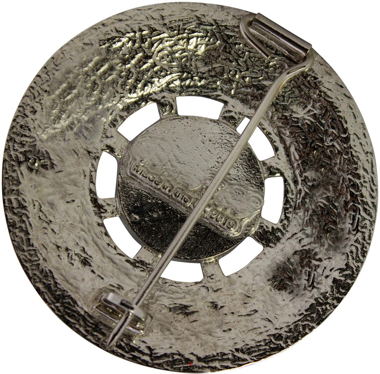 Scottish Fly Plaid Brooch Thistle Design Chrome Polished with Various Stones