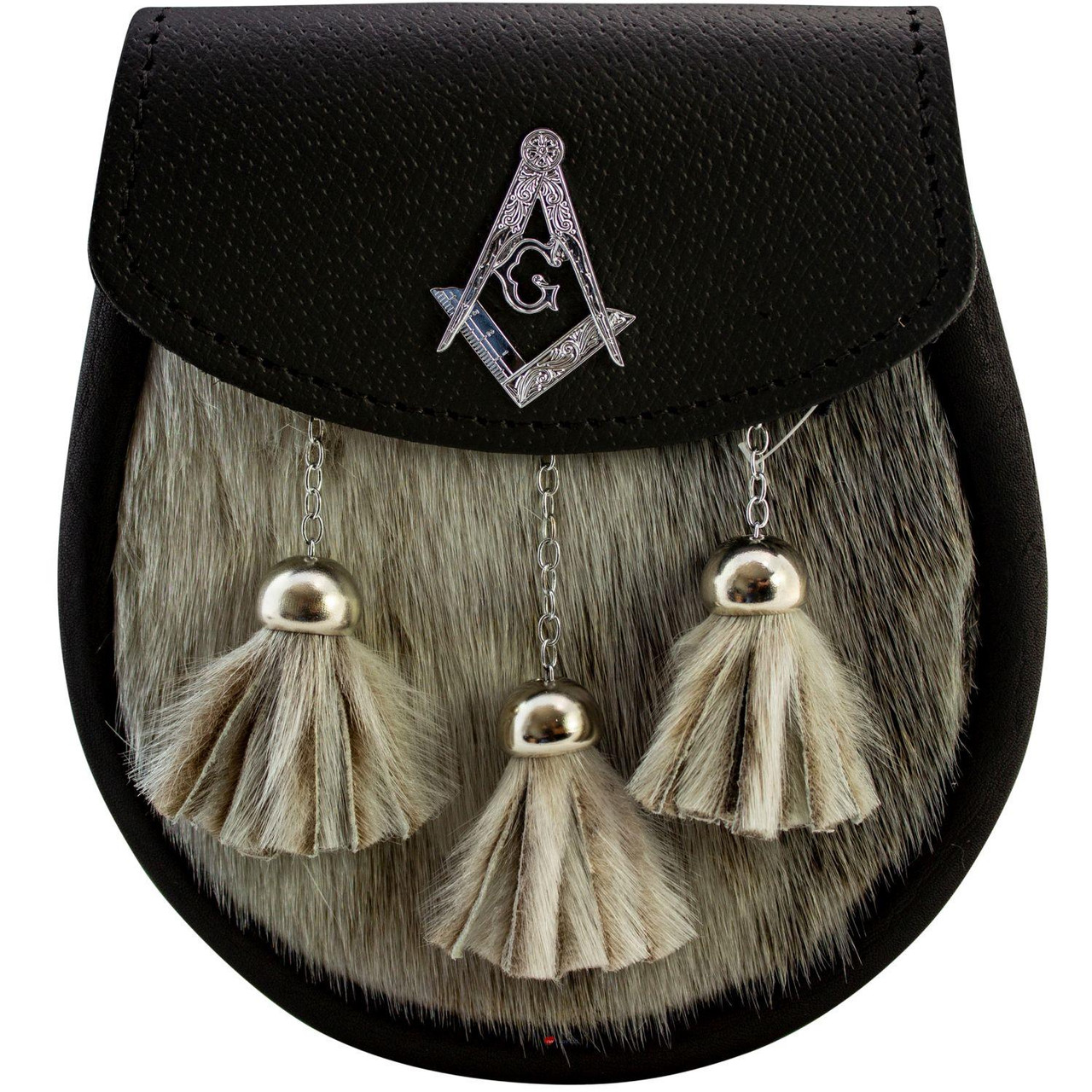 Semi Dress Sporran With Masonic Badge on Lid Black Leather Seal