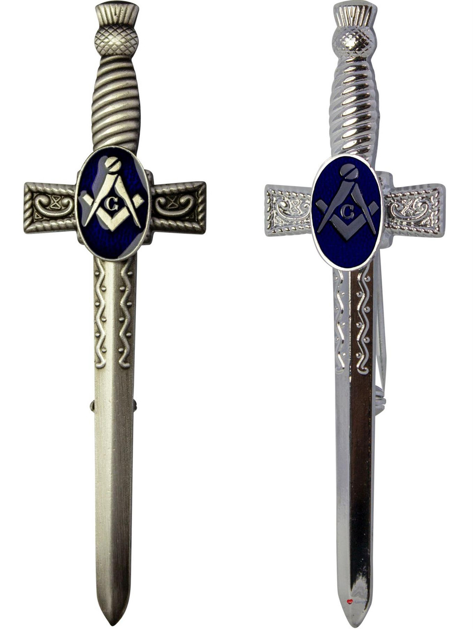 Masonic Sword Kilt Pin Thistle Handle Freemason Antique & Polished Finish