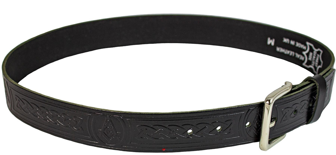 Masonic Trouser Belt Hide Freemason Embossed Leather 1.5" Scottish Made
