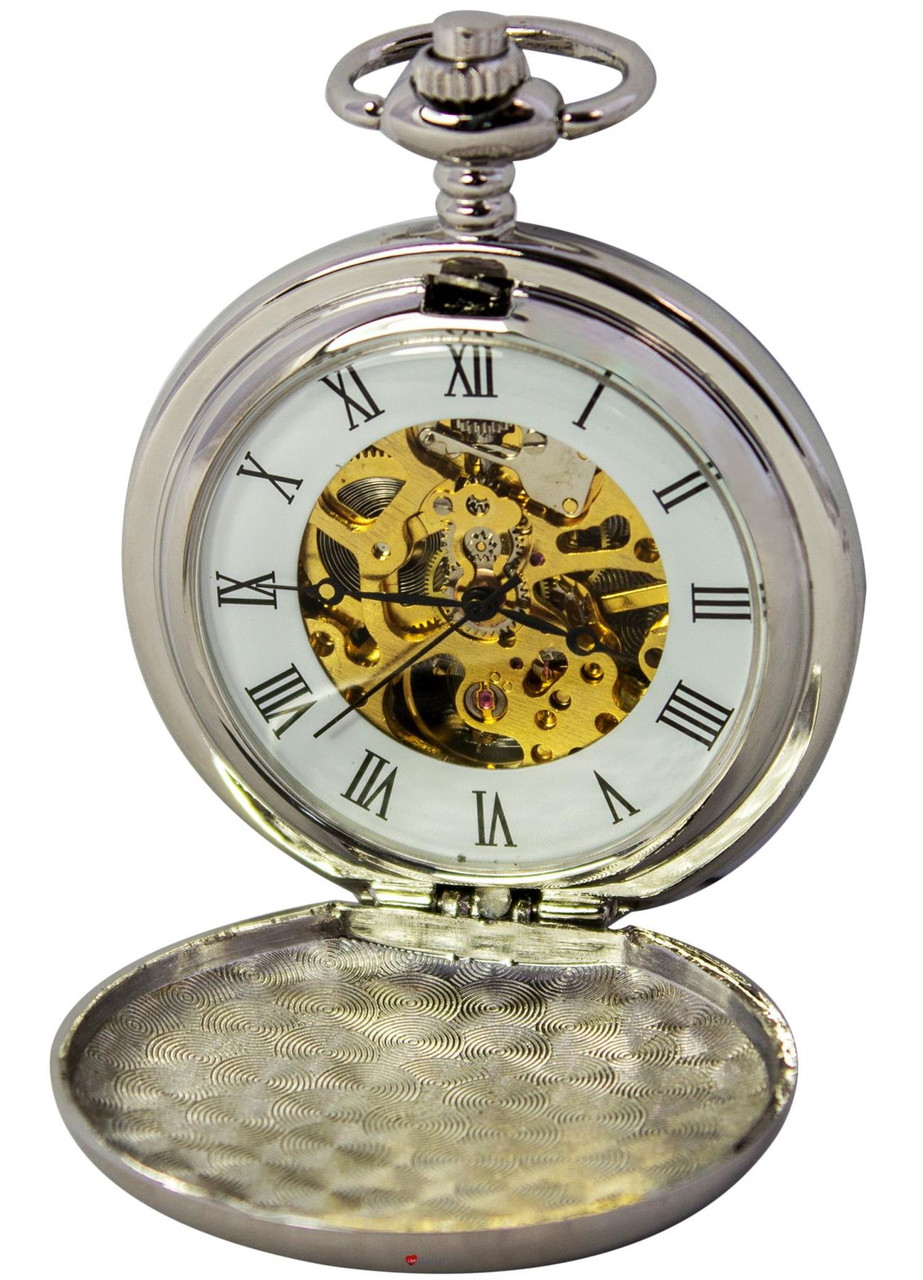 Mechanical Pocket Watch Scottish 7 Design Double Hunter Skeleton with T-Bar Chain