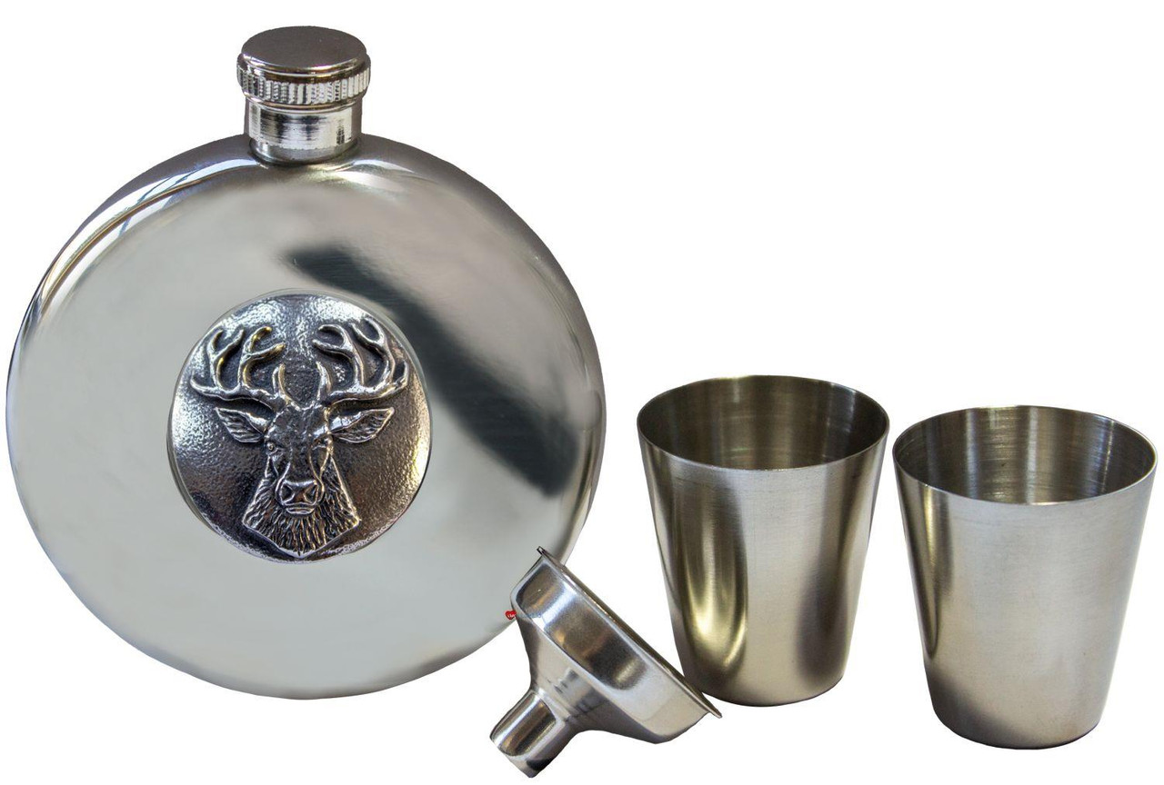 Sporran Hip Flask 5oz Funnel 2 Shot Glasses Included Polished Finish 7 Styles