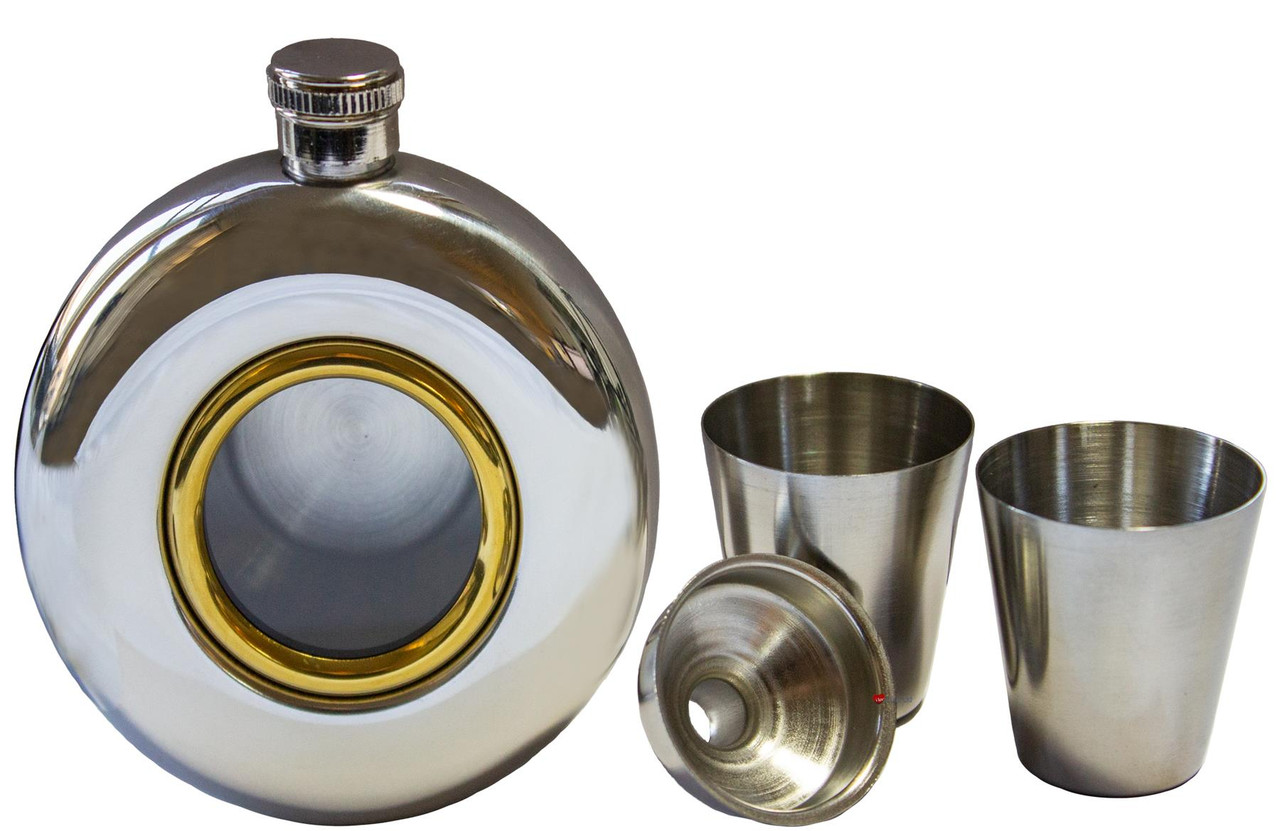 Sporran Hip Flask 5oz Funnel 2 Shot Glasses Included Polished Finish 7 Styles