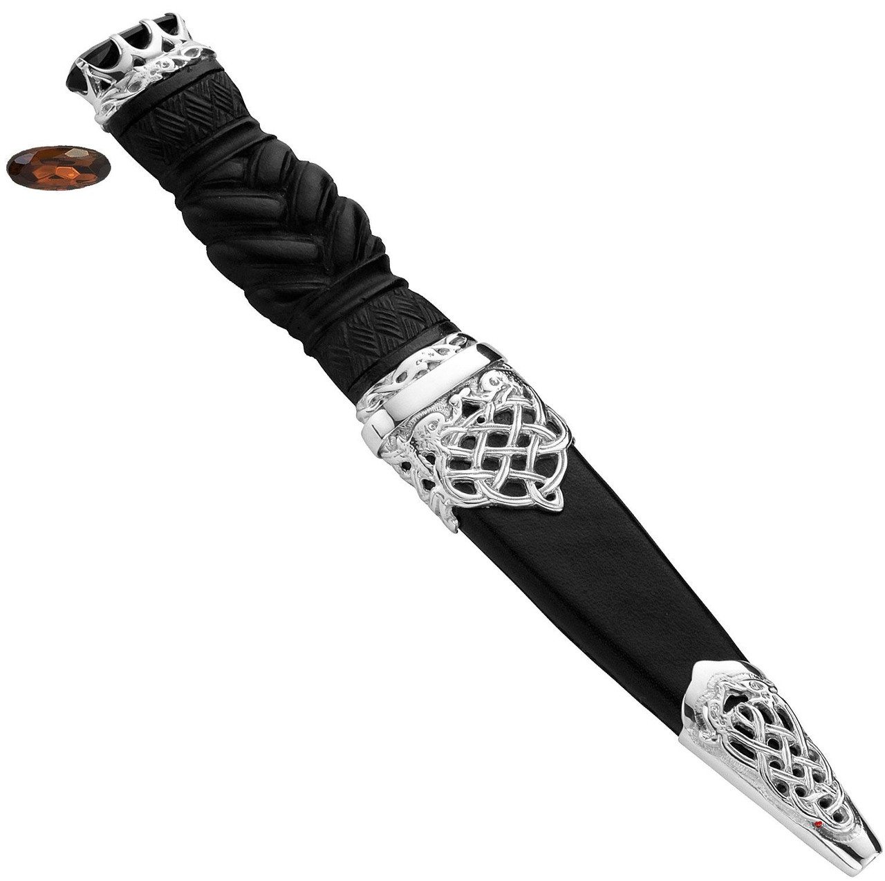 Sgian Dubh Sterling Silver Celtic Serpents & Quartz Cap