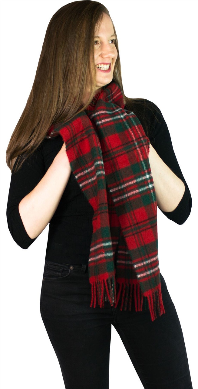 Sinclair Red Modern Tartan Brushwool Scarf Scottish Clan