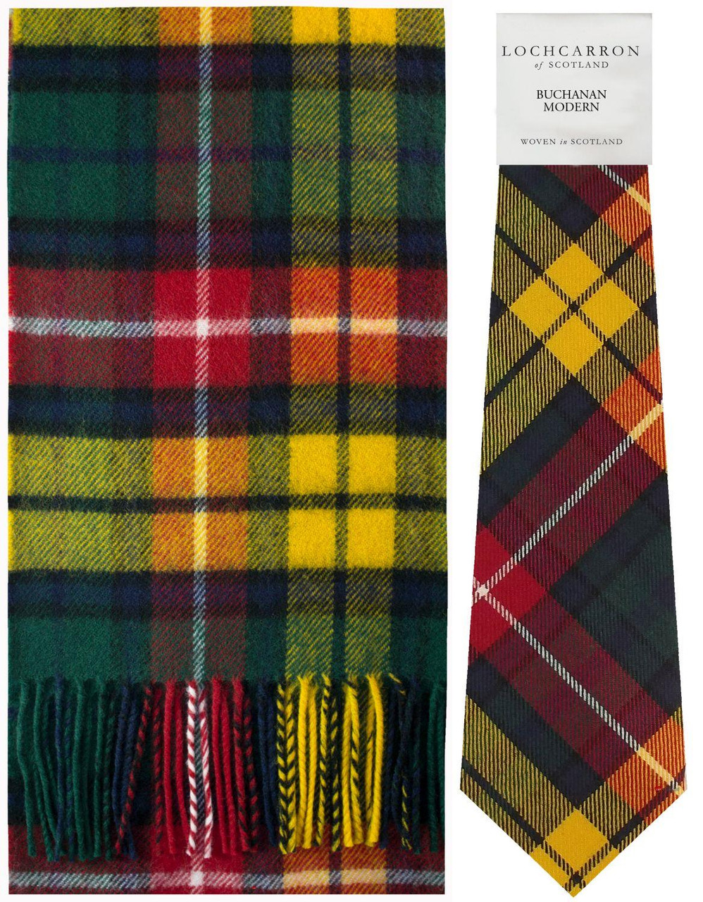 Buchanan Modern Tartan Brushwool Scarf & Tie Gift Set Scottish Clan