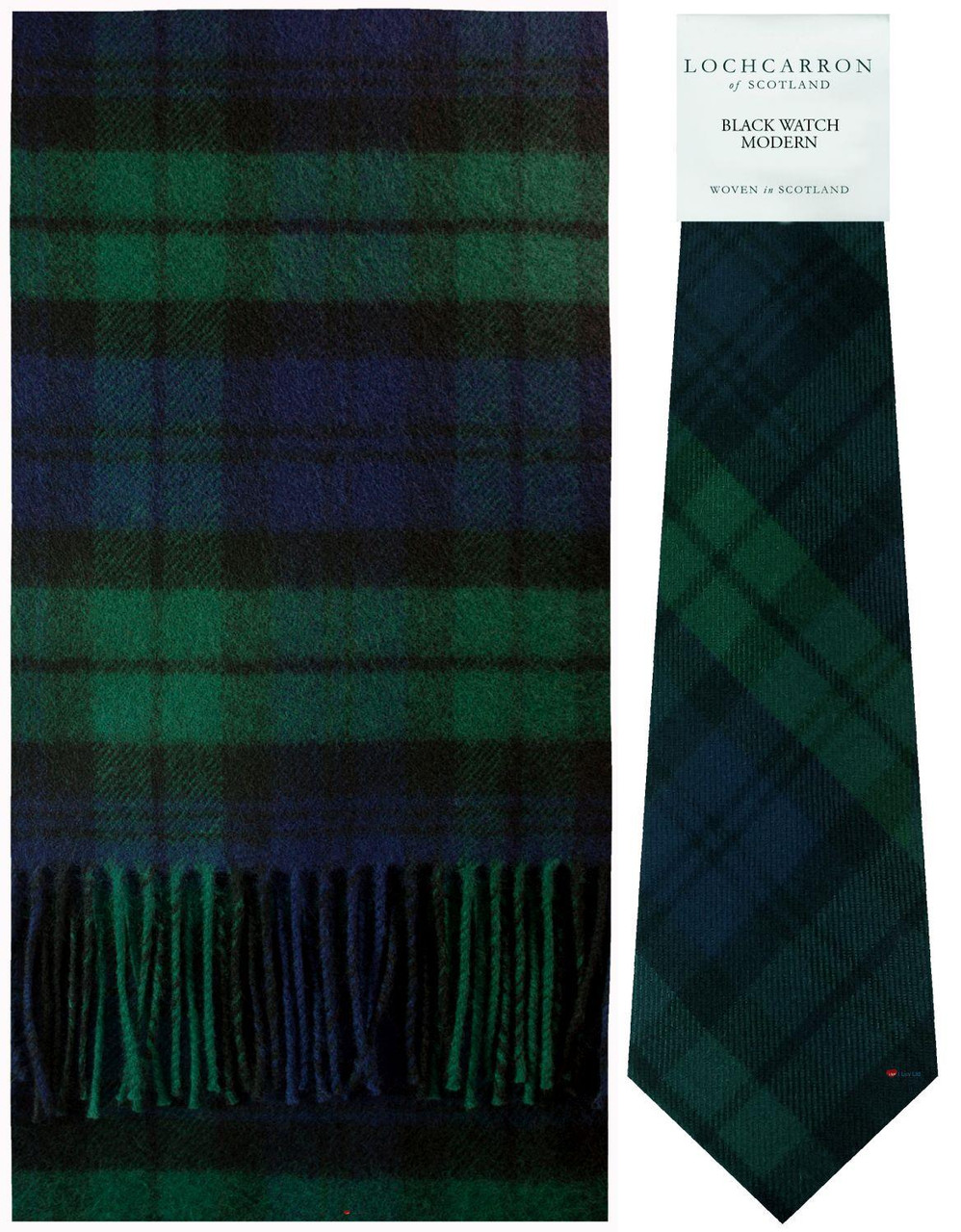 Black Watch Modern Tartan Brushwool Scarf & Tie Gift Set Scottish Clan