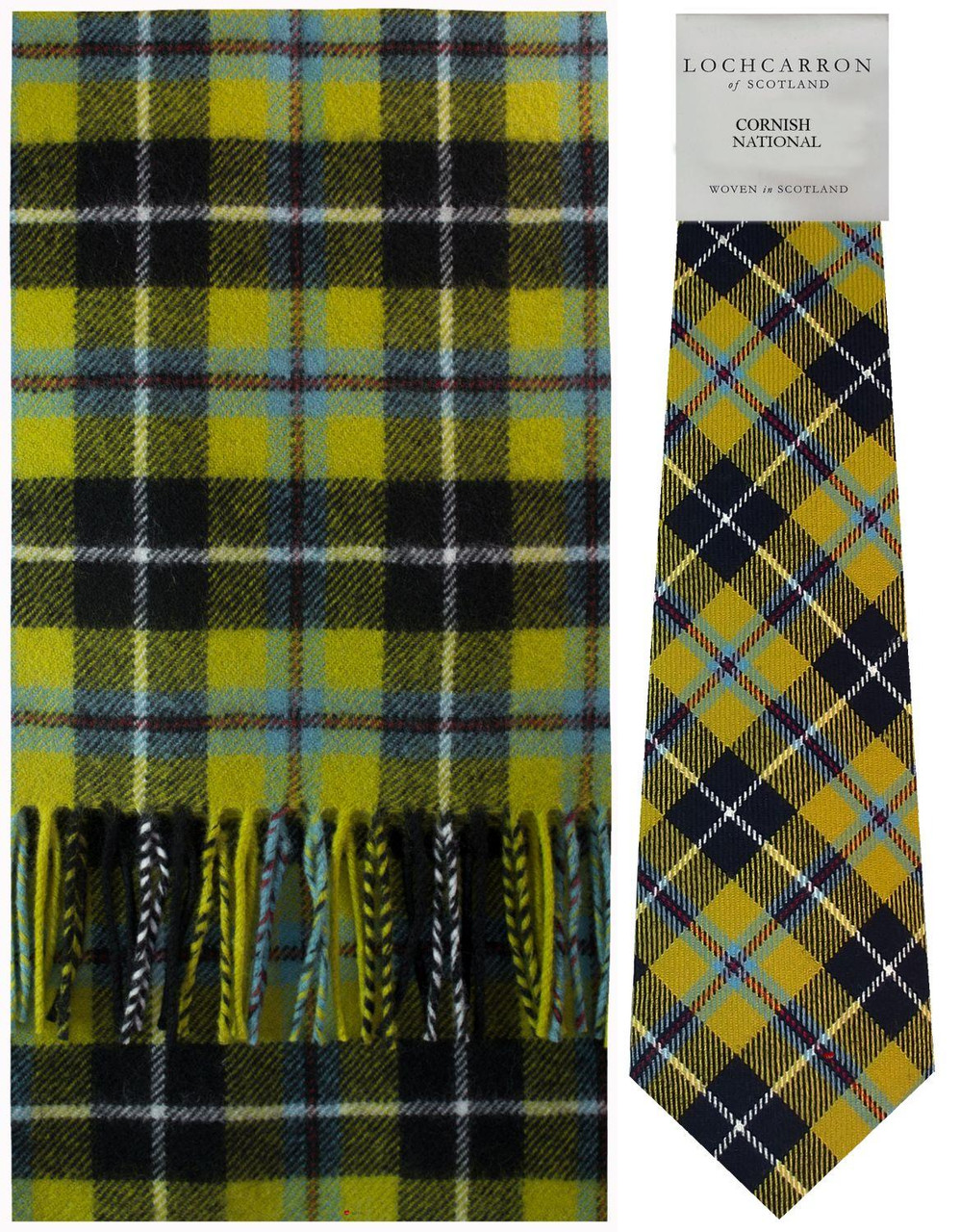 Cornish National Tartan Brushwool Scarf & Tie Gift Set Scottish Clan