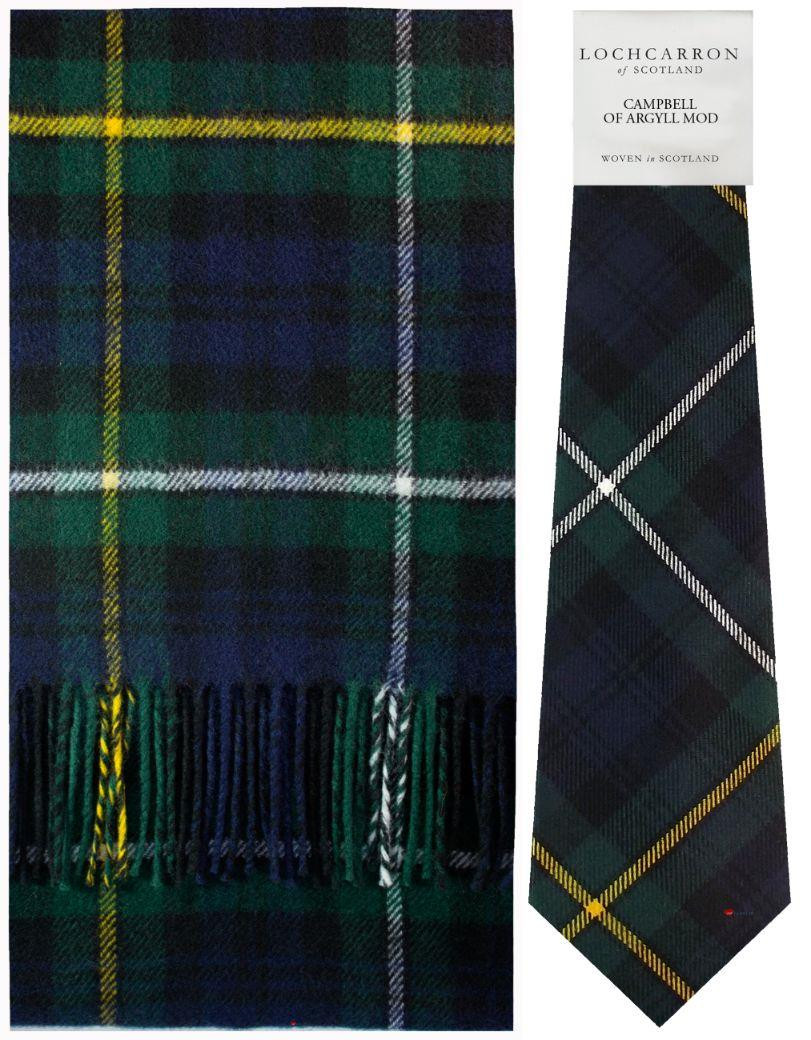Campbell Of Argyle Modern Tartan Brushwool Scarf & Tie Gift Set Scottish Clan