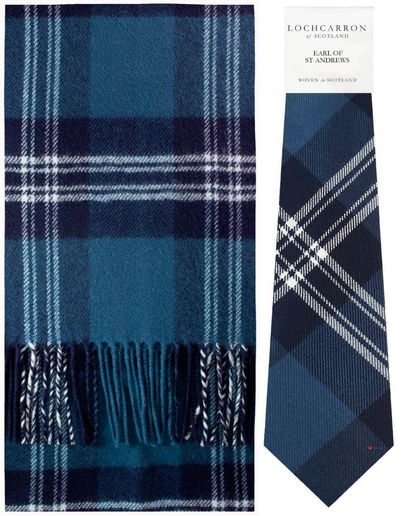Earl Of St. Andrews Tartan Brushwool Scarf & Tie Gift Set Scottish Clan