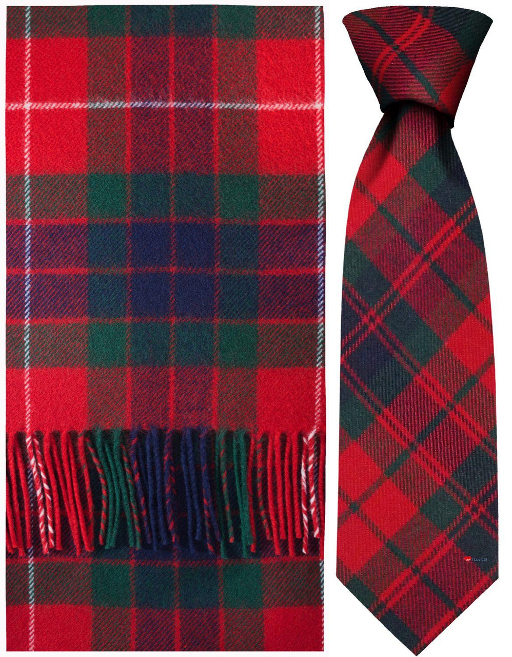 Fraser Red Modern Tartan Brushwool Scarf & Tie Gift Set Scottish Clan