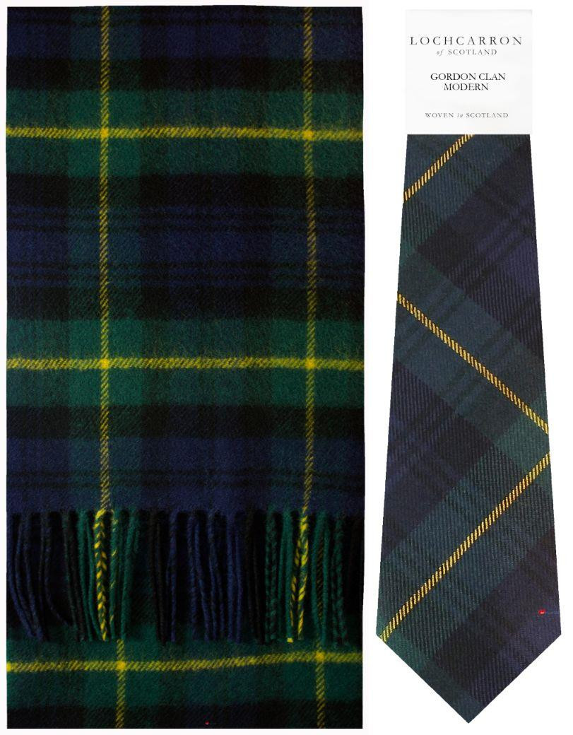 Gordon Clan Modern Tartan Brushwool Scarf & Tie Gift Set Scottish Clan