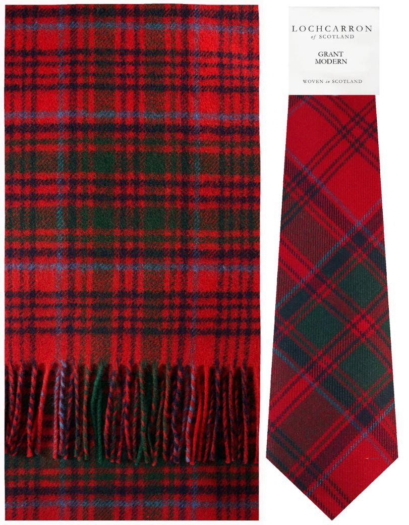 Grant Clan Modern Tartan Brushwool Scarf & Tie Gift Set Scottish Clan