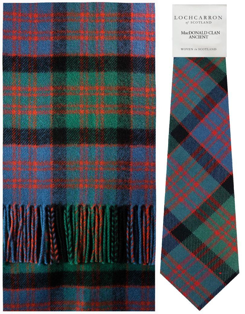 MacDonald Clan Ancient Tartan Brushwool Scarf & Tie Gift Set Scottish Clan