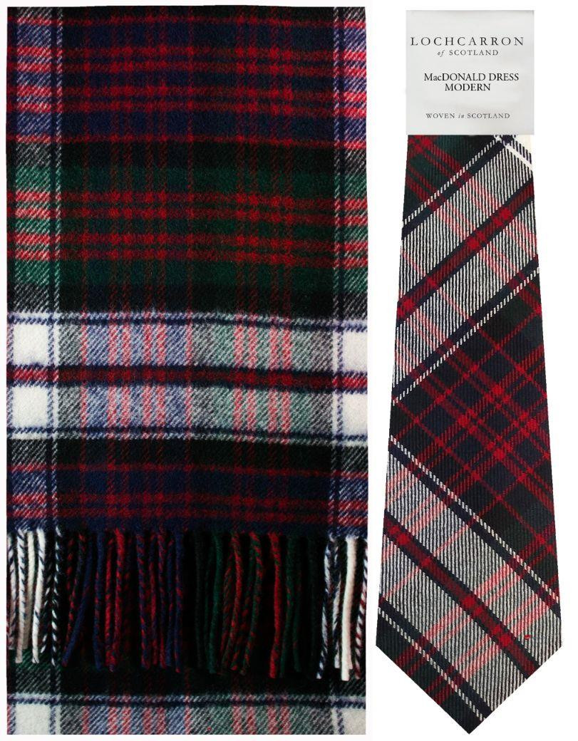 MacDonald Dress Modern Tartan Brushwool Scarf & Tie Gift Set Scottish Clan