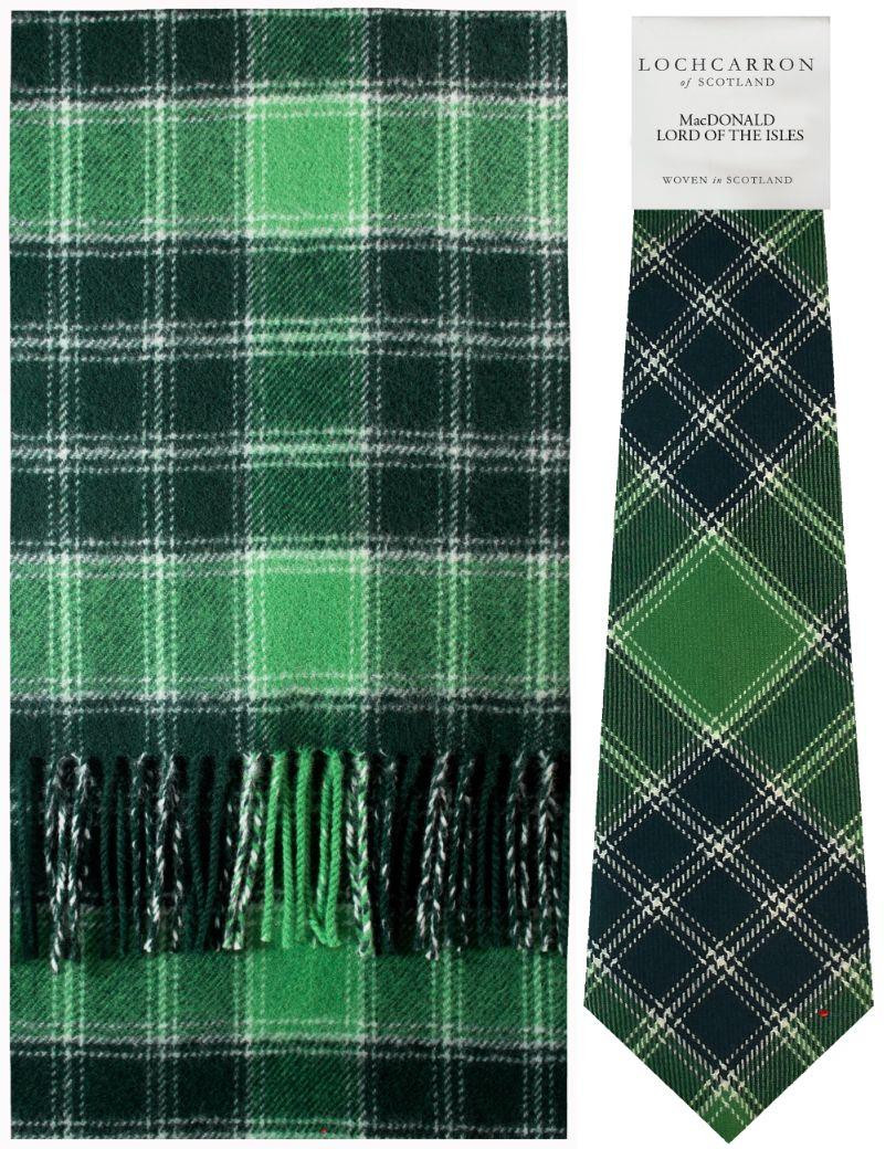 MacDonald Lord Of The Isles Tartan Brushwool Scarf & Tie Gift Set Scottish Clan