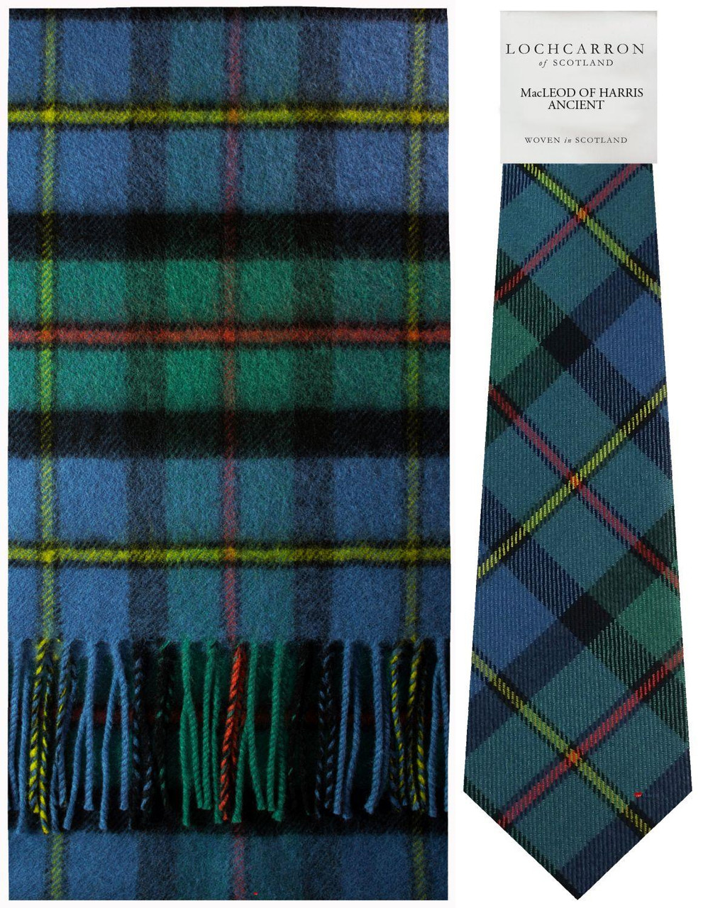 MacLeod Of Harris Ancient Tartan Brushwool Scarf & Tie Gift Set Scottish Clan