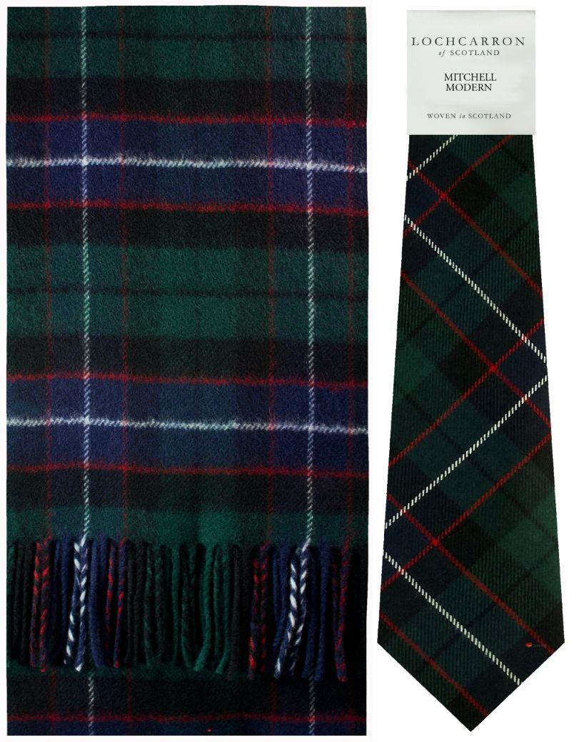 Mitchell Modern Tartan Brushwool Scarf & Tie Gift Set Scottish Clan