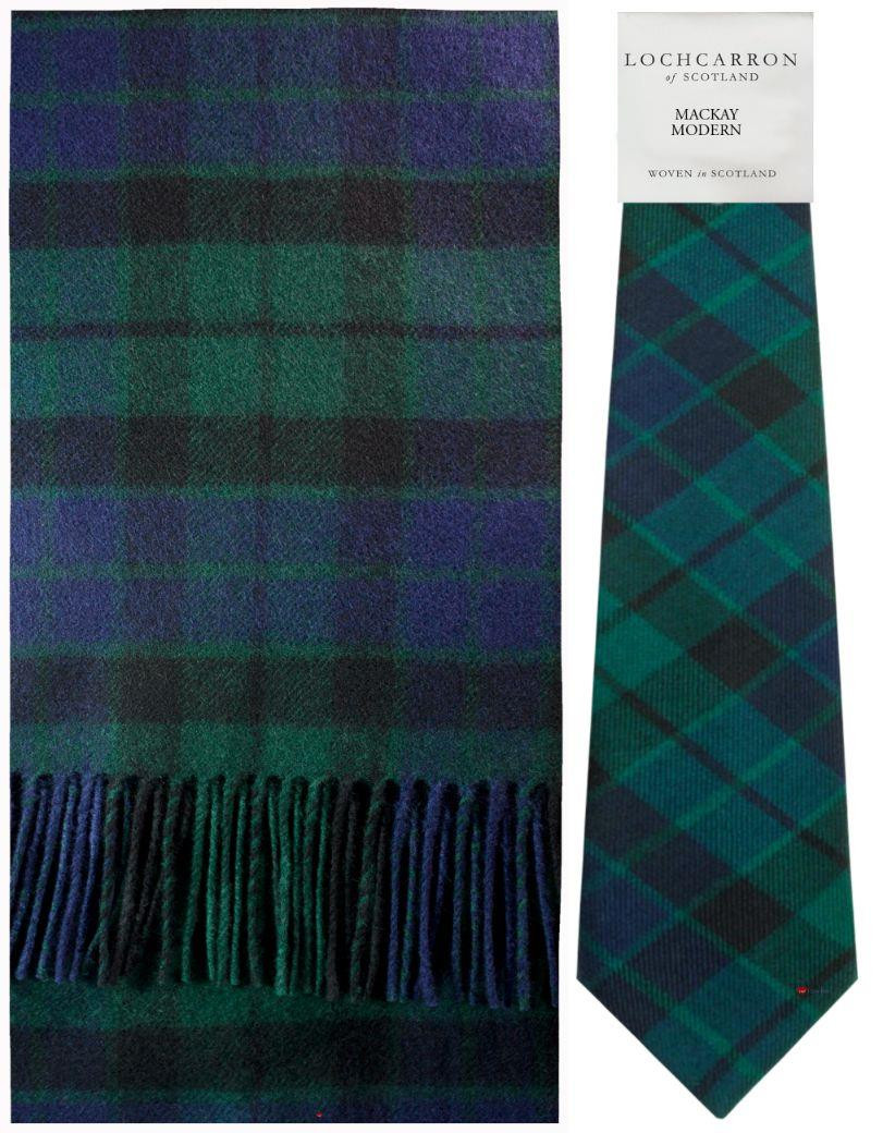 MacKay Modern Tartan Brushwool Scarf & Tie Gift Set Scottish Clan