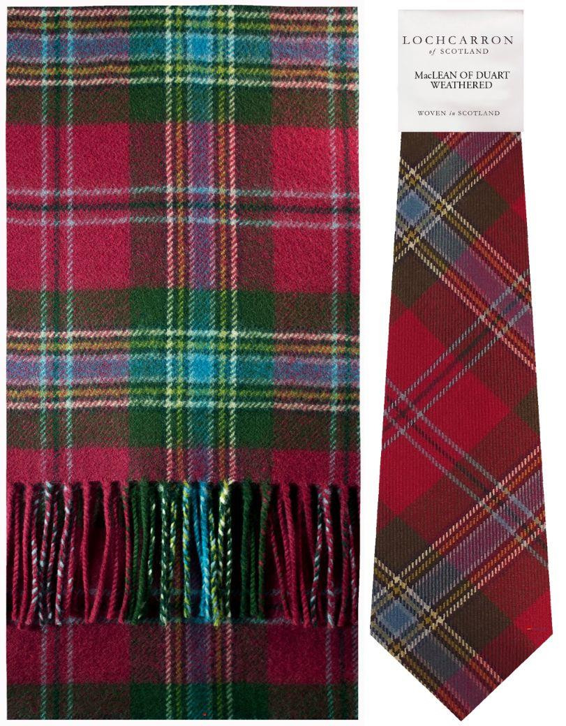 MacLean Of Duart Weathered Tartan Brushwool Scarf & Tie Gift Set Scottish Clan