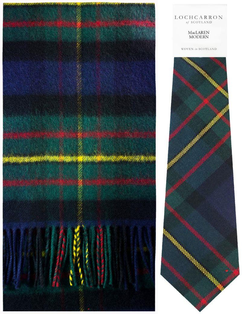 MacLaren Modern Tartan Brushwool Scarf & Tie Gift Set Scottish Clan