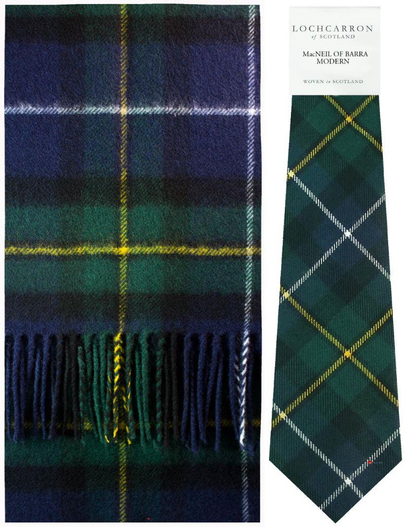 MacNeil Of Barra Modern Tartan Brushwool Scarf & Tie Gift Set Scottish Clan