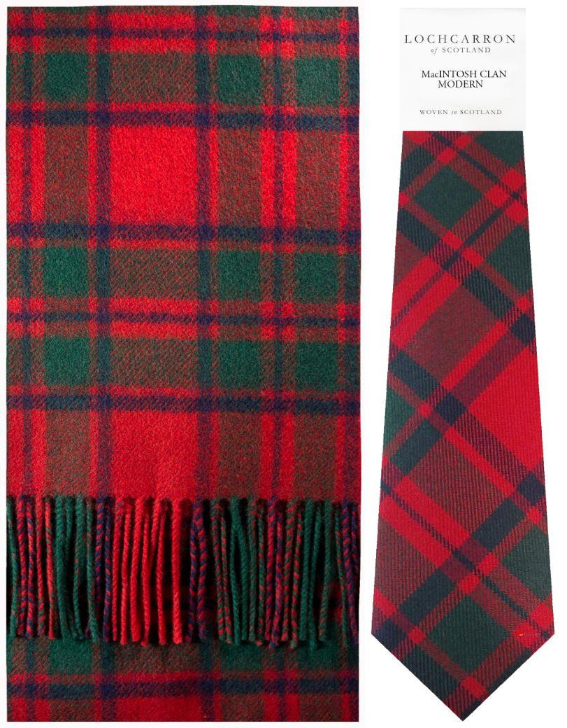 MacIntosh Clan Modern Tartan Brushwool Scarf & Tie Gift Set Scottish Clan