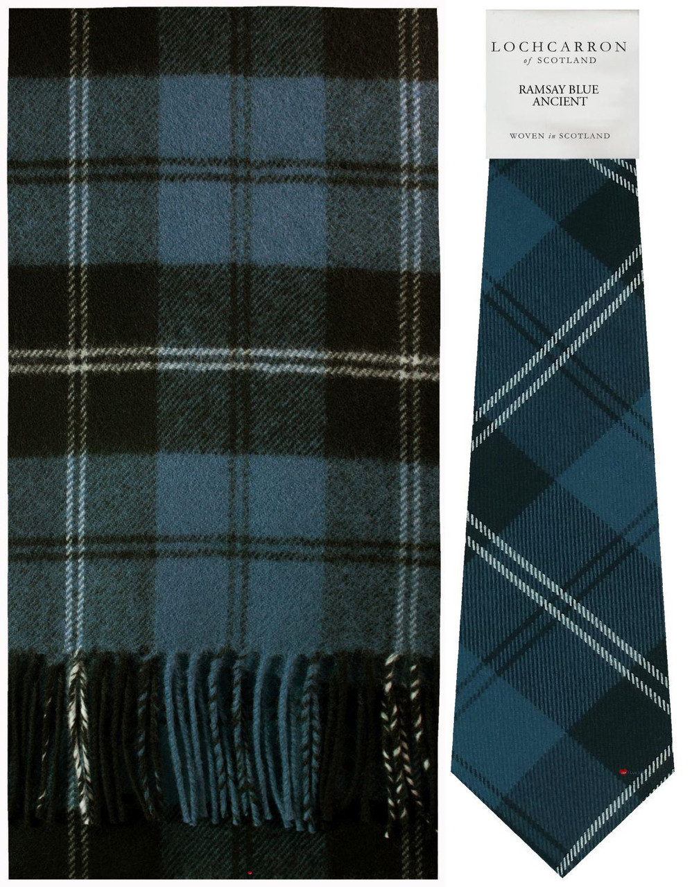Ramsay Blue Ancient Tartan Brushwool Scarf & Tie Gift Set Scottish Clan