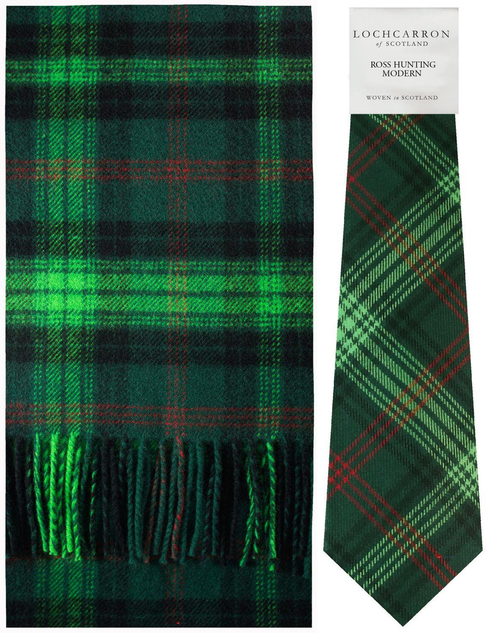 Ross Hunting Modern Tartan Brushwool Scarf & Tie Gift Set Scottish Clan