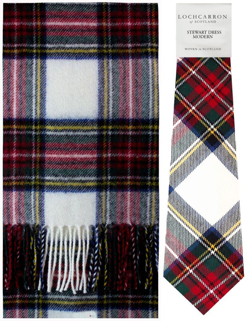 Stewart Dress Modern Tartan Brushwool Scarf & Tie Gift Set Scottish Clan