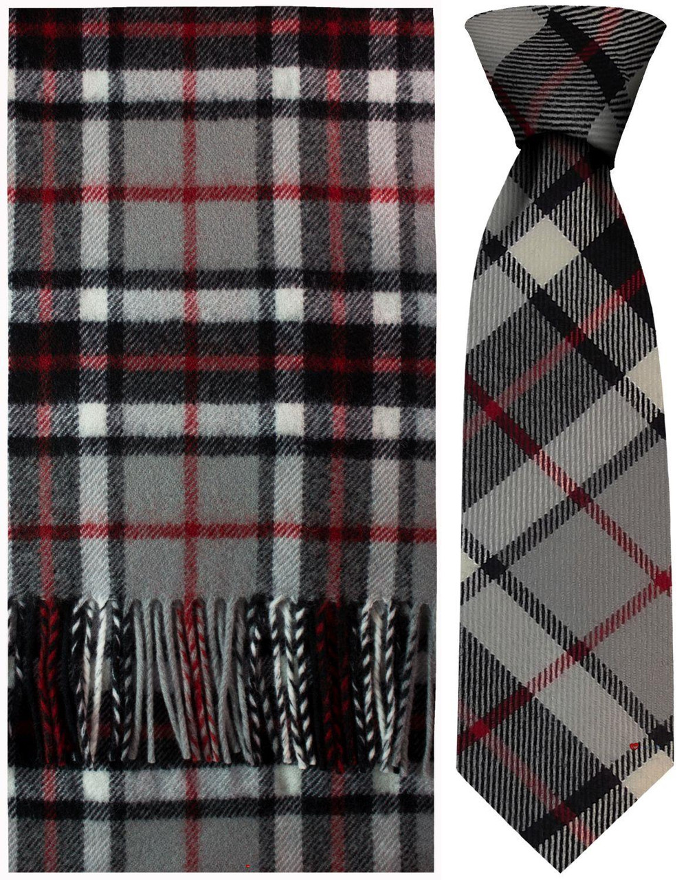 Thompson Grey Tartan Brushwool Scarf & Tie Gift Set Scottish Clan