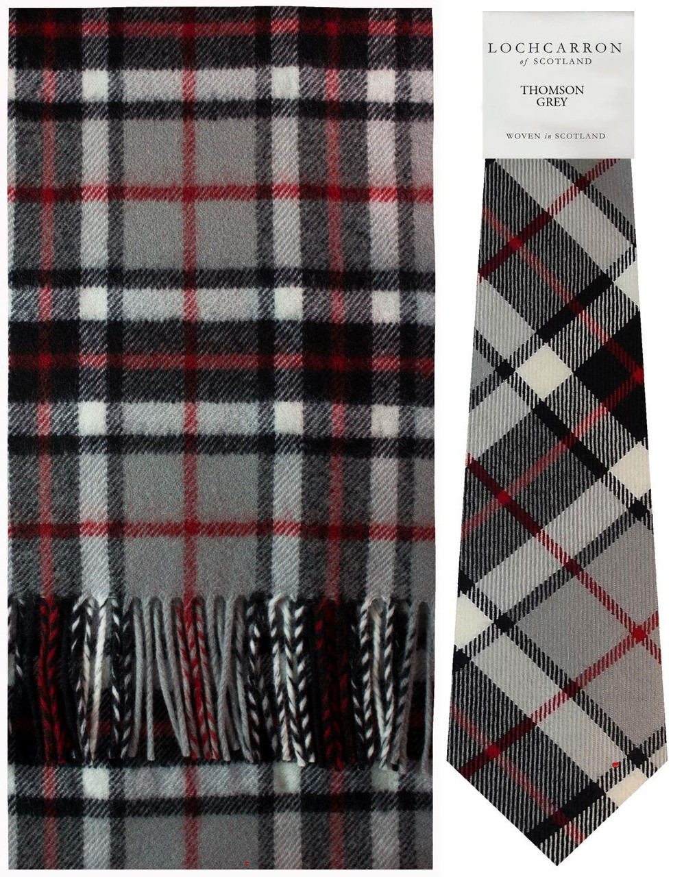 Thompson Grey Tartan Brushwool Scarf & Tie Gift Set Scottish Clan