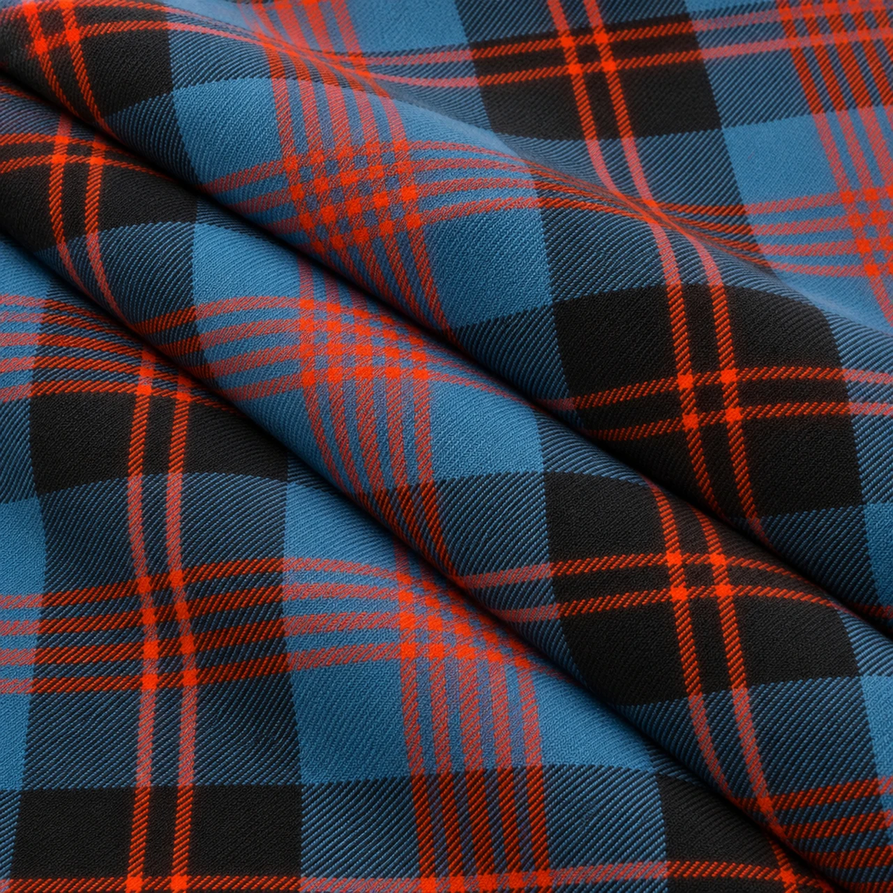 Angus Ancient lightweight tartan fabric arranged in folds