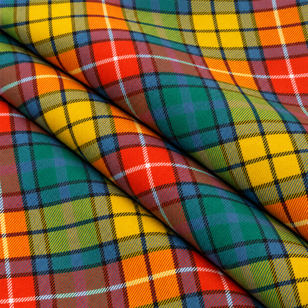 Buchanan Ancient lightweight tartan fabric arranged in folds